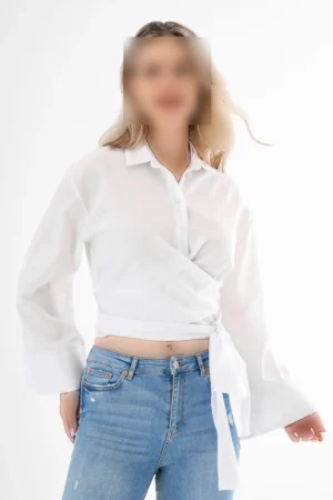 پیراهن زنانه با یقه اسپانیایی و آستین‌های گوسفندی با کمر بنددار - 9067