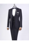 ست دامادی شامل جلیقه، کت و شلوار با طرح ایتالیایی و برش slim fit به رنگ مشکی T11776 - 9390