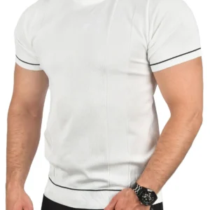 تی شرت پنبه‌ای سفید مردانه با برش تنگ و یقه گرد، نازک و تنفس‌پذیر 2504347 - 8820
