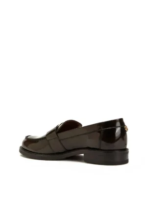 آیکون‌ها کفش loafer زنانه قهوه‌ای رنگ با نوک گرد و زیره لاستیکی از ۱۰۰% چرم - 9321