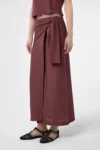 دامن زنانه با ترکیب کتان bordو و کمربند دار - 9183