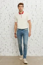 شلوار جین دنیم پنبه‌ای مردانه با رنگ آبی نفتی، برش اسلیم فیت و کشسانی EXTRA Slim Fit - 9515