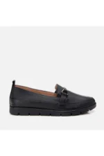 loafer زنانه مشکی با بند چرمی طبیعی - 9323
