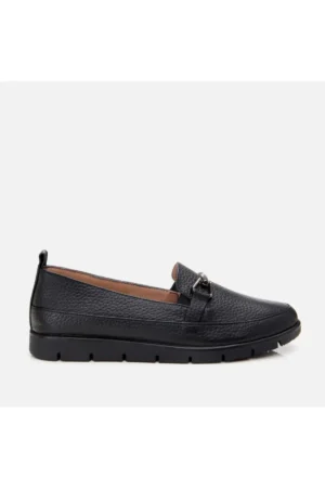 loafer زنانه مشکی با بند چرمی طبیعی - 9323
