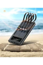 پاوربانک خورشیدی ۲۰۰۰۰ میلی‌آمپری با چراغ‌های LED و دو خروجی USB دارای چندین کابل - 9673