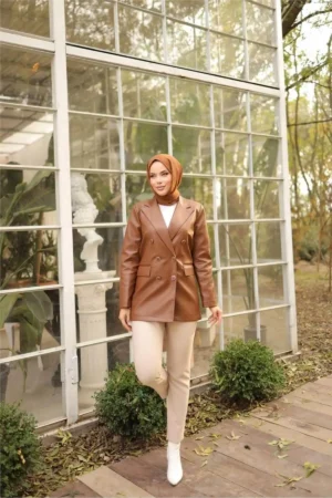 ژاکت چرمی با جیب کناری کلاهدار - (۳۸-۴۶) - ۷۱۲۲۸ - قهوه‌ای - 9458