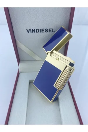 1. فندک گازی دوبونت با کیفیت استیل در جعبه مخصوص، رنگ آبی با جزئیات طلایی - 9590