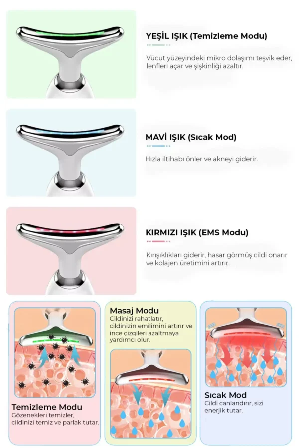 دستگاه ماساژ گردن و صورت – با نور LED، جریان میکرو EMS، گرمکن و ویبره - 8410