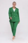 کت زنانه بلزر سبز با کمربند، دارای جیب و شلوار پاچه باریک، ست لباس سایز بزرگ - 9740