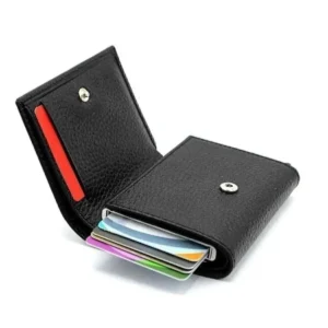 کیف کارت چرمی مردانه با مکانیزم، از جنس چرم وگان، مدل پورتفوی، رنگ مشکی - 8476