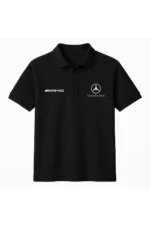 تی‌شرت یقه polo مشکی جنس 100% پنبه با بافت نرم و تنفس‌پذیر برند AMG BENZ (یونیسکس) - 8590