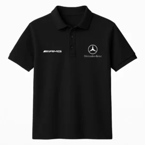 تی‌شرت یقه polo مشکی جنس 100% پنبه با بافت نرم و تنفس‌پذیر برند AMG BENZ (یونیسکس) - 8590