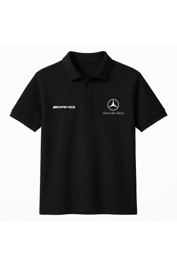 تی‌شرت یقه polo مشکی جنس 100% پنبه با بافت نرم و تنفس‌پذیر برند AMG BENZ (یونیسکس) - 8590