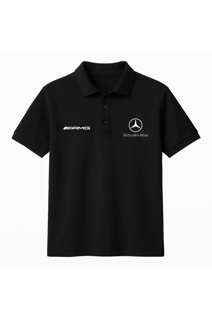 تی‌شرت یقه polo مشکی جنس 100% پنبه با بافت نرم و تنفس‌پذیر برند AMG BENZ (یونیسکس) - 8590