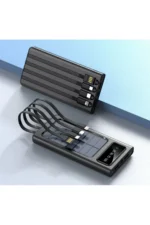 پاوربانک خورشیدی ۲۰۰۰۰ میلی‌آمپری با چراغ‌های LED و دو خروجی USB دارای چندین کابل - 9673