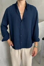 پیراهن کتان مردانه مدل اورسایز - 8848