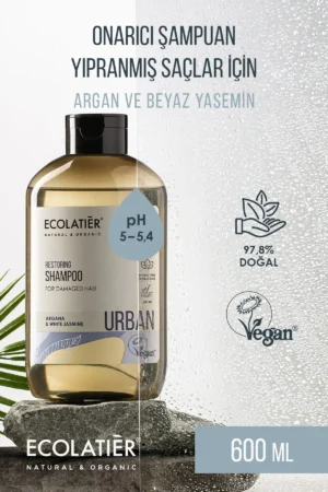 شامپوی ترمیم کننده برای موهای آسیب دیده با 97.8% ترکیبات طبیعی، روغن آرگان و عصاره یاسmin، 600 میلی‌لیتر - 8932