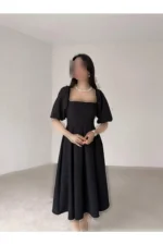 دخترانه یقه کرده با آستین بادبانی و چین‌دار، لباس میدی - 9659