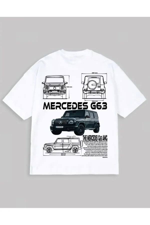 تی‌شرت اورسایز یونی‌سکس سفید با طراحی مرتبط با خودرو و چاپ تکنیکی مرسدس G63 AMG - 8585
