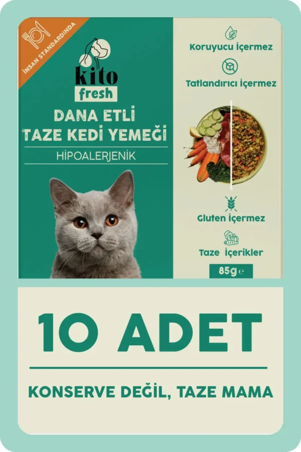10 عدد خوراک گربه تازه با گوشت گوساله 85 گرم (محتویات 100% تازه) - 8615