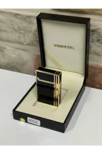 فندک شخصی مدل گلدار با خطوط عمودی مشکی و زرد - 9586