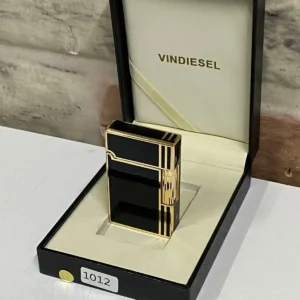 فندک شخصی مدل گلدار با خطوط عمودی مشکی و زرد - 9586
