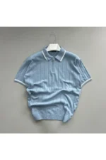 تی‌شرت بافتنی سه‌تایی یقه‌دار بژ زمرّدی ببل - 8563