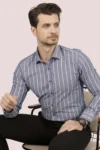 پیراهن مردانه اسلیم فیت خط دار خاکستری و سفید - 8852