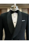 ست دامادی شلوار و کت دکمه‌دار یقه‌شال با طراحی slim fit به سبک ایتالیایی رنگ مشکی T12024 - 9386