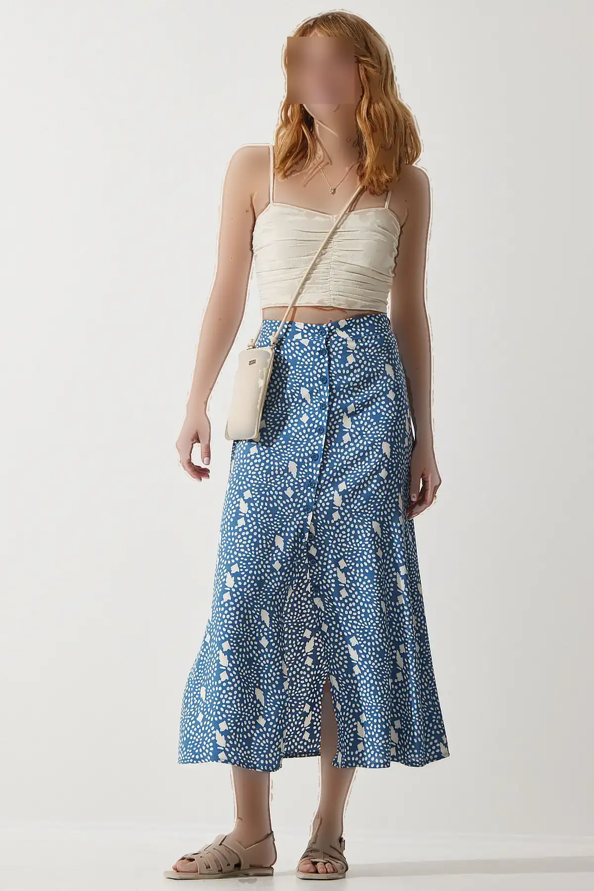 دامن ویشکون طرحدار آبی ایندگو با چاک زنانه UB00246 - 9191 دامن ویشکون طرحدار آبی ایندگو با چاک زنانه UB00246 - 9191