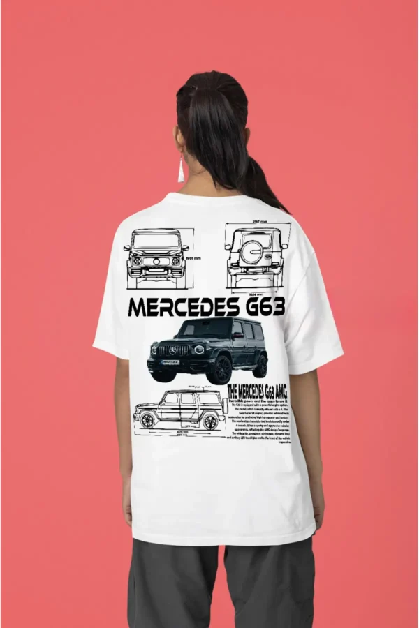 تی‌شرت اورسایز یونی‌سکس سفید با طراحی مرتبط با خودرو و چاپ تکنیکی مرسدس G63 AMG - 8585