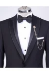 ست دامادی شامل جلیقه، کت و شلوار با طرح ایتالیایی و برش slim fit به رنگ مشکی T11776 - 9390