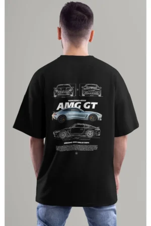 تی‌شرت یقه گرد نخی اورسایز با طراحی ویژه رنگی مرسدس AMG GT برای مردان و زنان - 8583