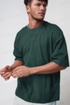 تی‌شرت آستین کوتاه مردانه رنگ سبز نفتی مدل The Moon با یقه گرد و طراحی اوور سایز - 8828