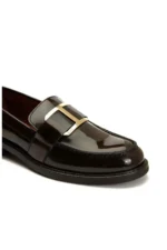 آیکونها کفش loafer زنانه قهوهای رنگ با نوک گرد و زیره لاستیکی از ۱۰۰% چرم - 9321