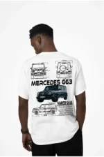 تی‌شرت اورسایز یونی‌سکس سفید با طراحی مرتبط با خودرو و چاپ تکنیکی مرسدس G63 AMG - 8585