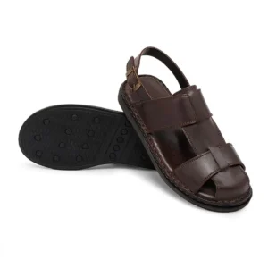 سندل مردانه چرم اصل مسینا، سندل چرم اصل، سندل با کفه ارتوپدیک، سبک و راحت - 9726