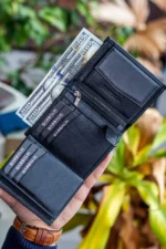 کیف پول مردانه چرم طبیعی مشکی با پنجره سکه مدل Jcksn101 - 8475