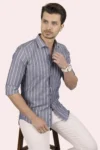 پیراهن مردانه اسلیم فیت خط دار خاکستری و سفید - 8852
