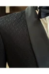 ست دامادی شامل کت و شلوار با طراحی ایتالیایی، فیت باریک، یقه شال و رنگ مشکی مدل T12030 - 9387