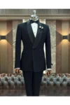 ست دامادی شامل کت و شلوار با طراحی ایتالیایی، فیت باریک، یقه شال و رنگ مشکی مدل T12030 - 9387