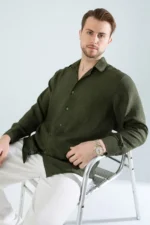 پیراهن کتان مردانه با برش آزاد و راحت از جنس پنبه (محصول دارای برش وسیع است) - 8842