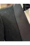 ست دامادی شلوار و کت دکمه‌دار یقه‌شال با طراحی slim fit به سبک ایتالیایی رنگ مشکی T12024 - 9386