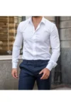 پیراهن مردانه سفید فیت تنگ - 8869