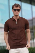 تیشرت مردانه یقه‌پولویی با زیپ نیمه‌ باز - 8818