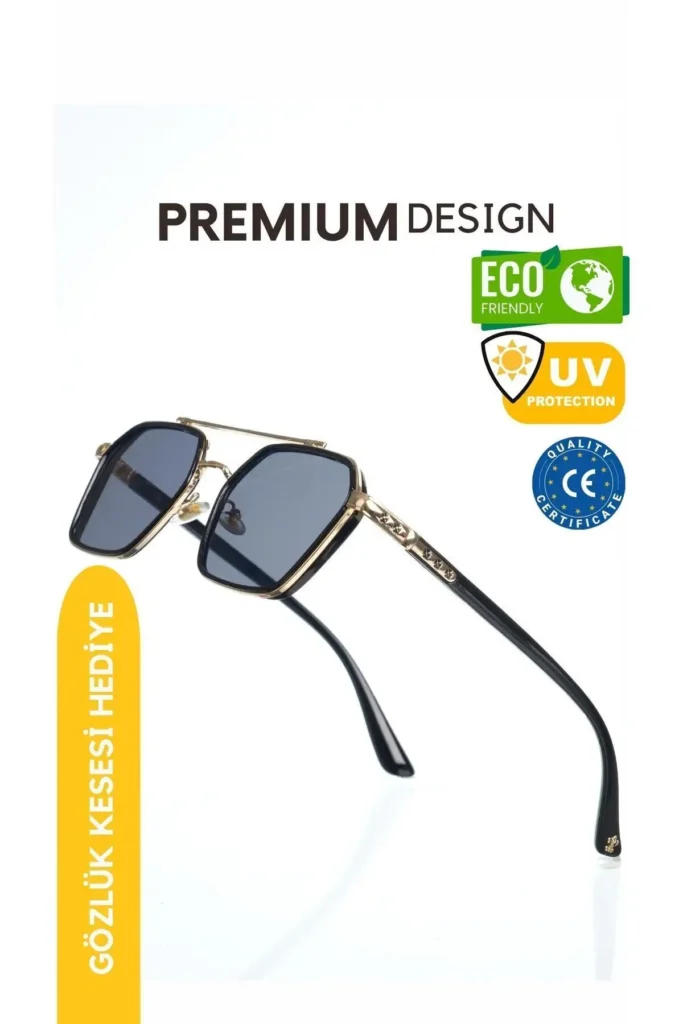 عینک آفتابی زنانه و مردانه با لنز UV400 و دارای گواهی CE - طلایی و مشکی مدل Re0039w - 8454