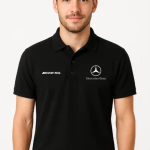 تی‌شرت یقه polo مشکی جنس 100% پنبه با بافت نرم و تنفس‌پذیر برند AMG BENZ (یونیسکس) - 8590