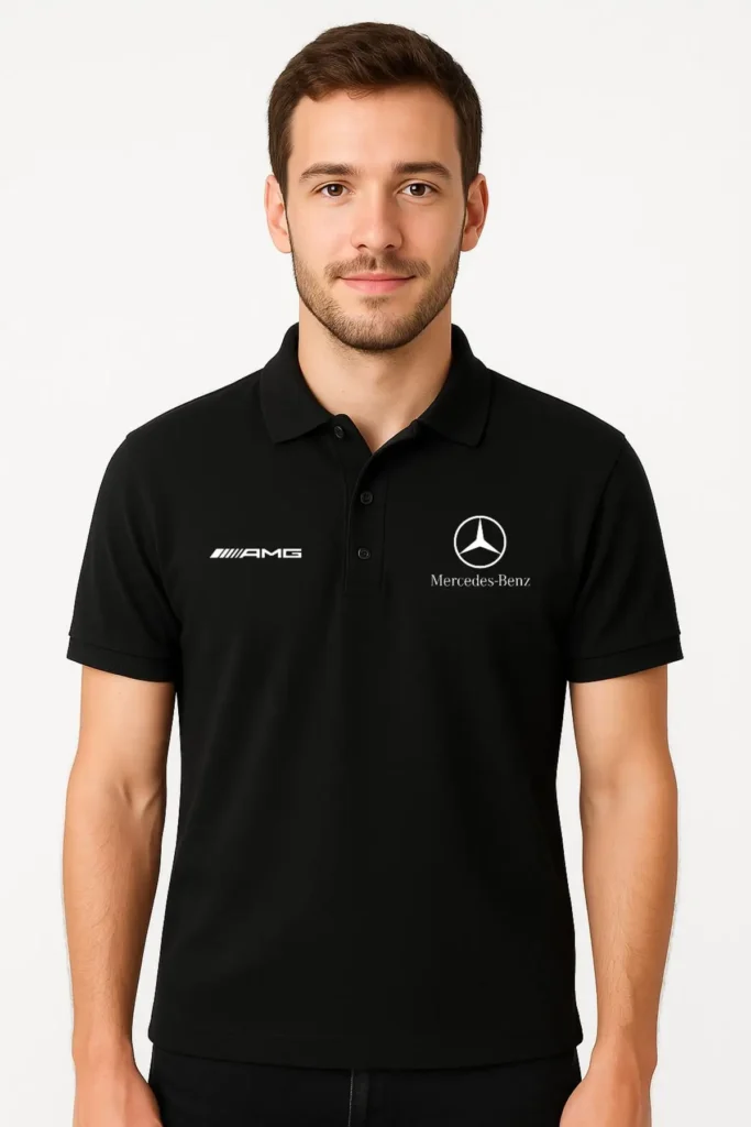 تی‌شرت یقه polo مشکی جنس 100% پنبه با بافت نرم و تنفس‌پذیر برند AMG BENZ (یونیسکس) - 8590