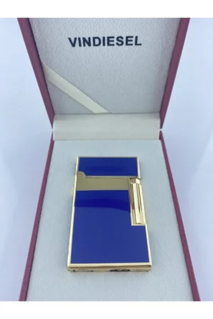 1. فندک گازی دوبونت با کیفیت استیل در جعبه مخصوص، رنگ آبی با جزئیات طلایی - 9590