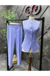 ست کت و شلوار با جلیقه پشمی بنفش - 9316